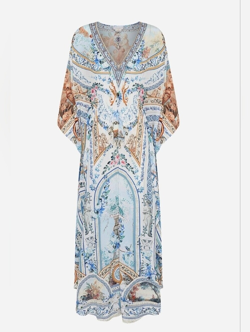 $800 Camilla 100% Silk The Season Of The Siren Gathered Waist Kaftan - Size OS